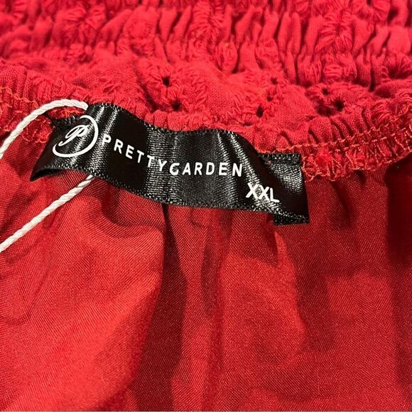 Plus size red eyelet embroidery mini dress with short sleeves - Picture 9 of 14